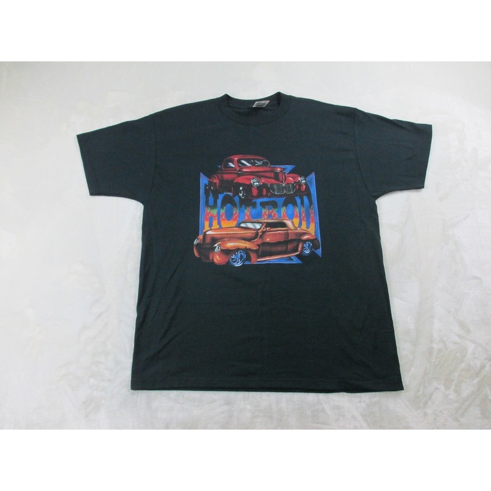 VINTAGE Fruit Of The Loom Shirt Mens Extra Large Black Hot Rod Racing Car